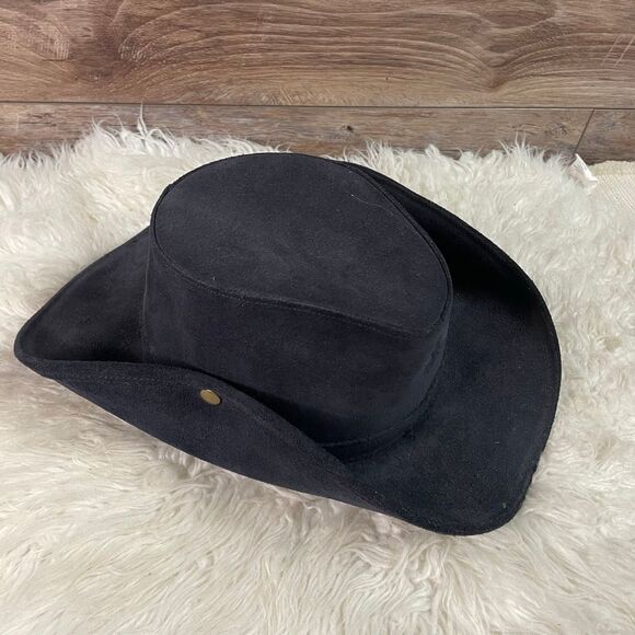 Henschel Black Suede Leather Outback Hat – Made in USA Size Medium Vintage - Picture 2 of 7